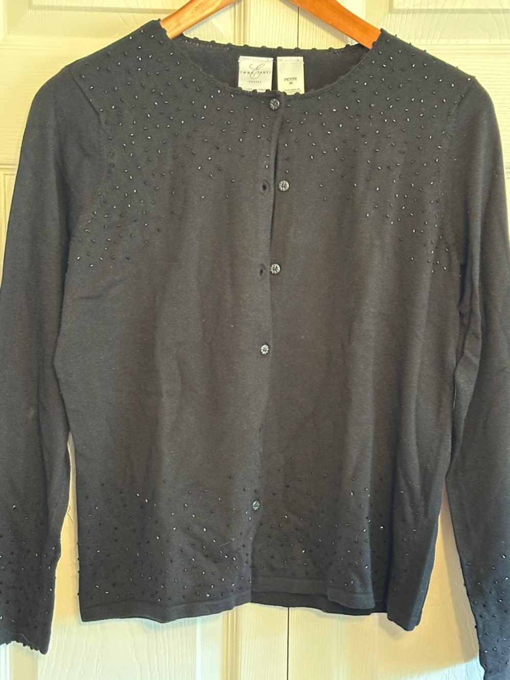 Liz Claiborne Black Petite Knit Cardigan with Button Detail and tank